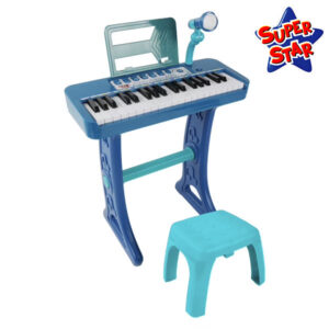 Piano électronique bleu sur pied avec tabouret